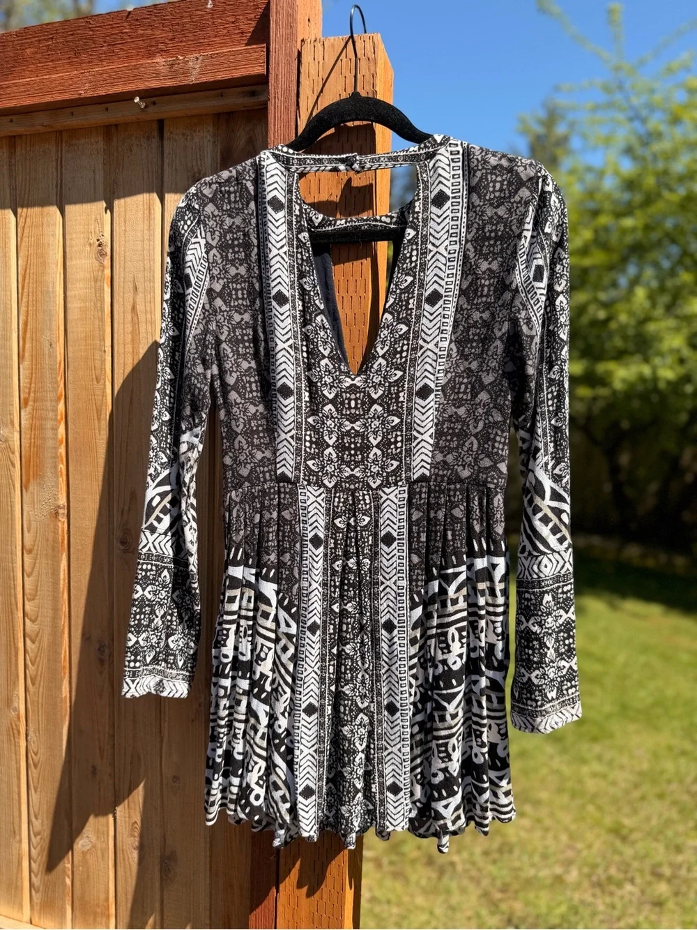Free People Black and White Printed Long Sleeve Dress - Picture 5 of 6